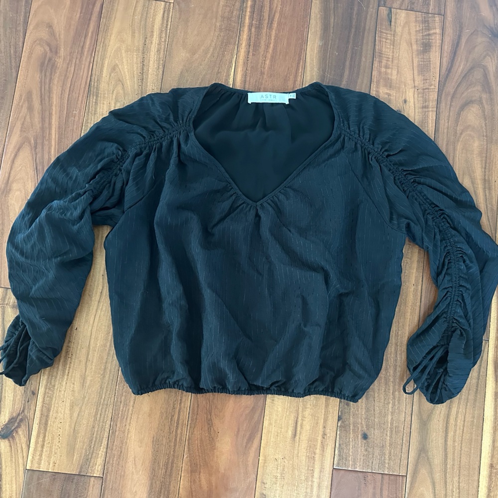 Astr Black Ruched Sleeve Blouse